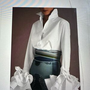 Elegant White Blouse with Ruffled Sleeves